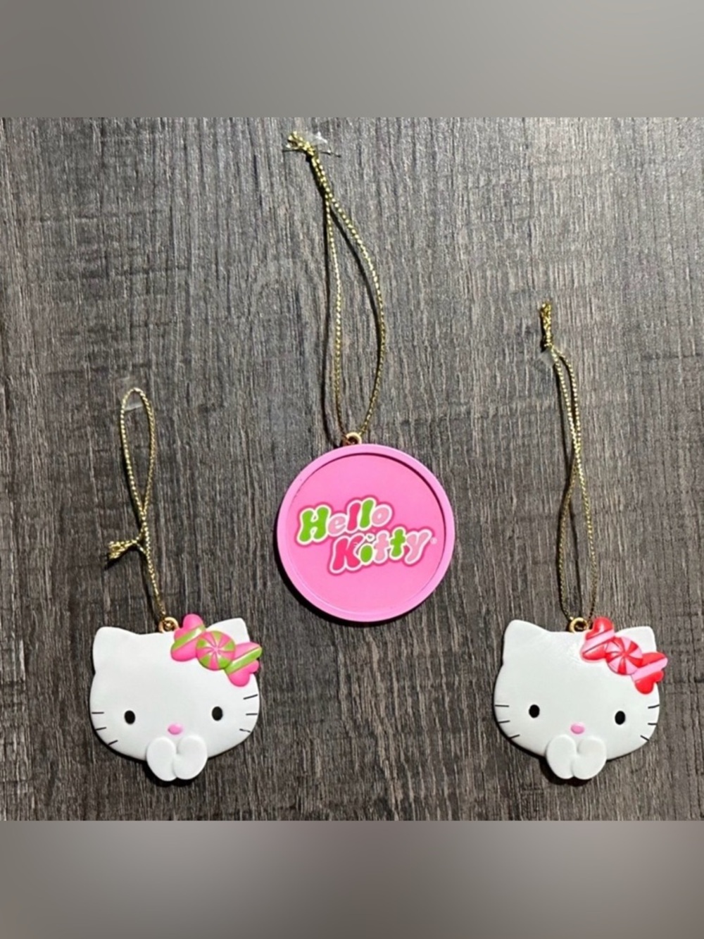 💞 Set of 3 New Sanrio Hello Kitty Pink & White Holiday Christmas Tree Ornaments